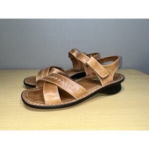 Josef Seibel tan brown leather cross strap hook & loop sandals EU 39 / US 8
